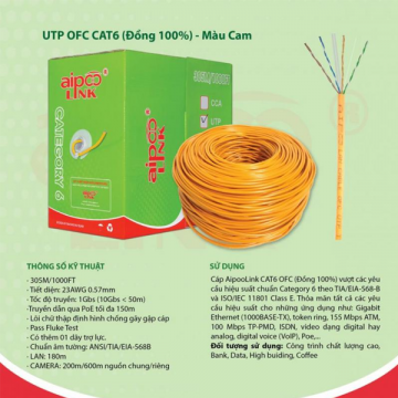 Cáp mạng AiPoo Link UTP OFC CAT6 Đồng 100% - 305M